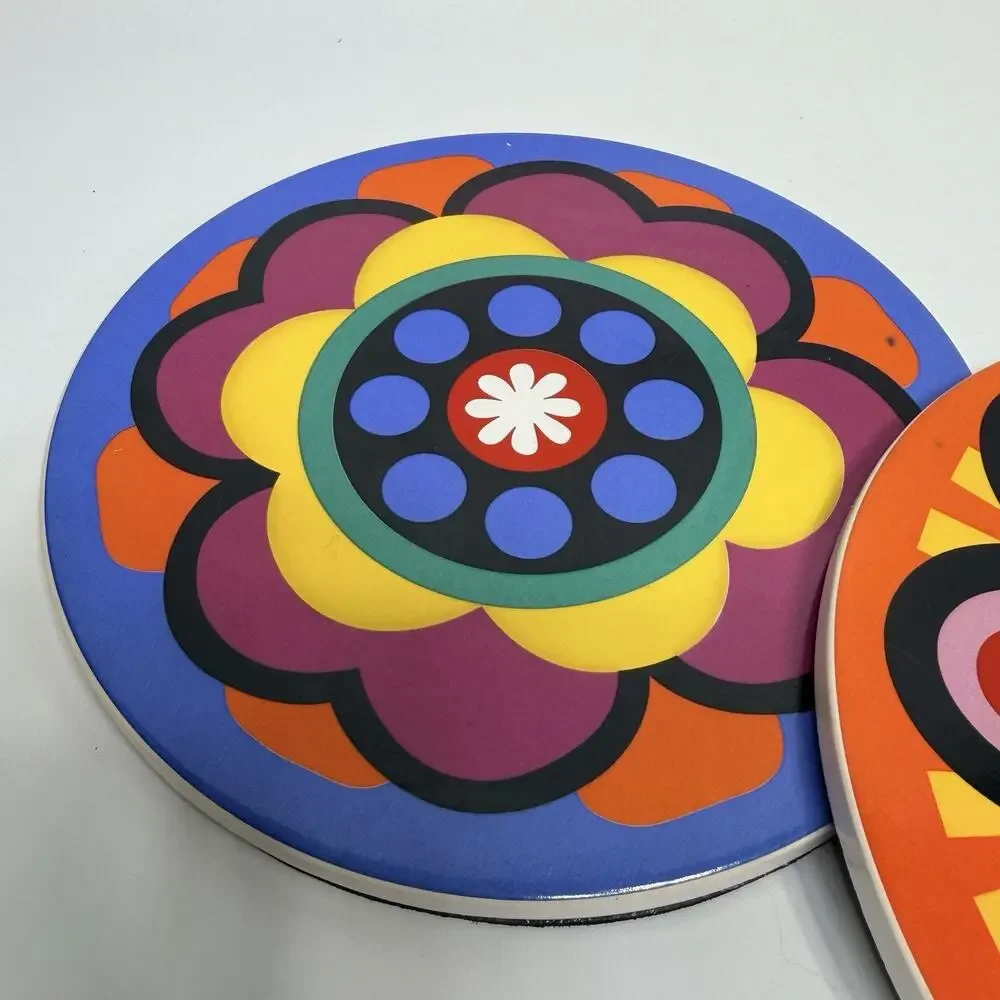 Set 2 Heart Of Avon Colorful Ceramic Trivet Tiles Retro Psychedelic Groovy Style